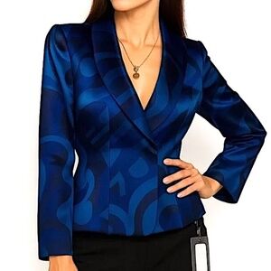 Armani Collezioni Blue Silk Blazer 100% Silk  🇮🇹 Made in Italy Ruffle  Luxury